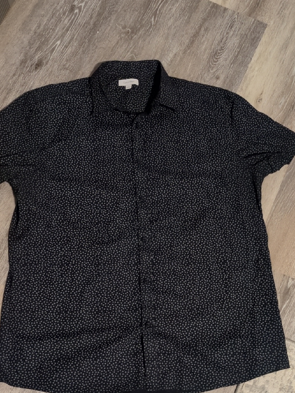 Men's Calvin Klein Navy Short-Sleeve Micro Dot Button-Down Shirt